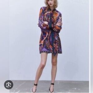 Zara Vibrant Purple and Orange Patterned Mini Dress